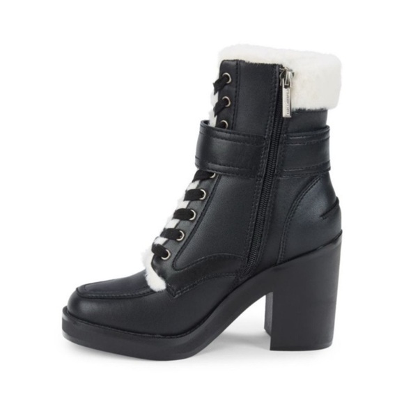 Karl Lagerfeld Paris Dottie Faux Fur Block Heel Leather Booties Size 7 - Picture 7 of 12